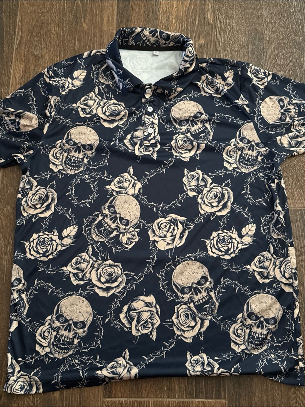 Men's Black Skull & Rose Polo Shirt
